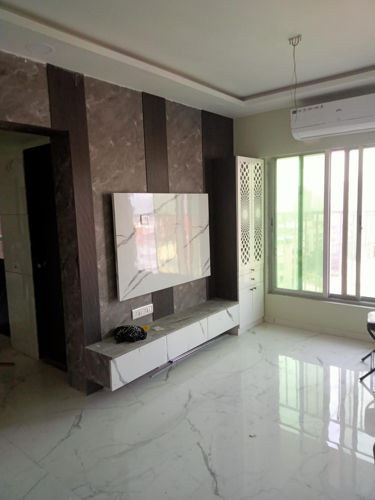 Balcony Weatherproof High-Gloss Storage Bench with Louver Wall Panelling - Execution #